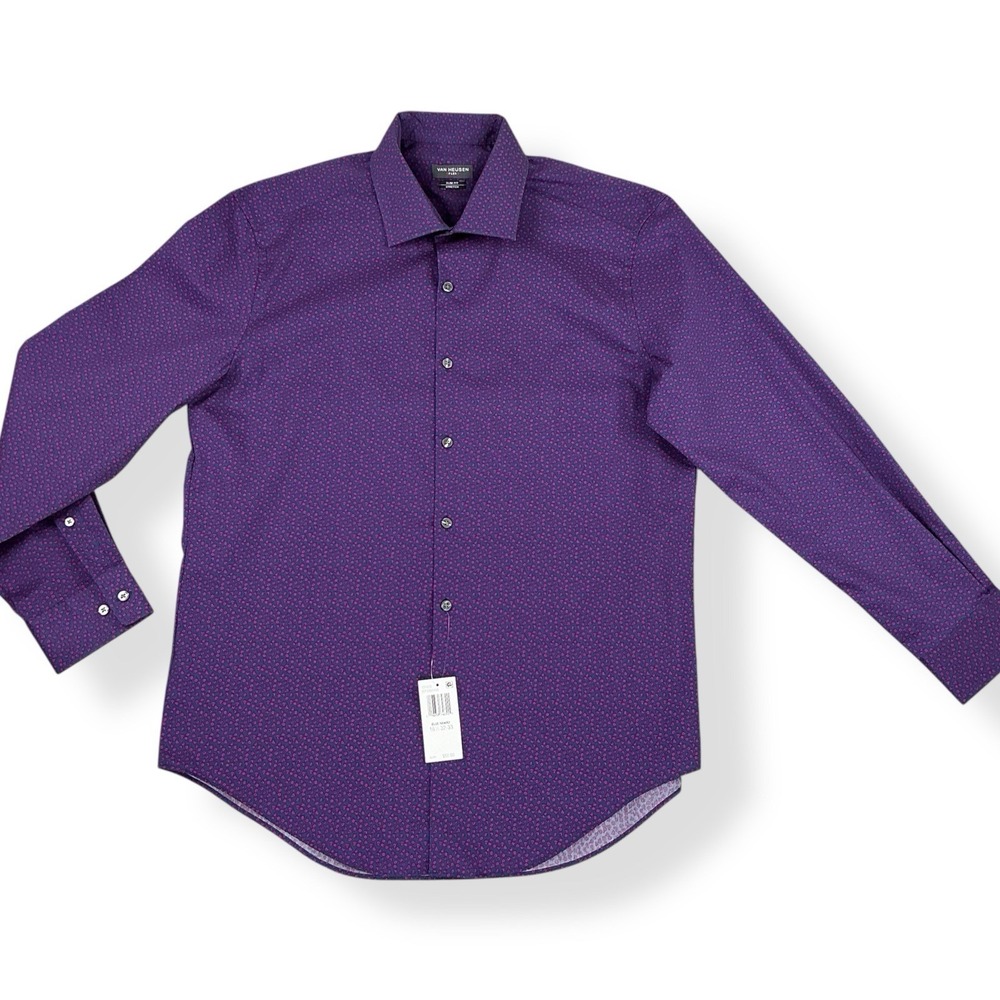 Van Heusen Shirt Men 16 1/2 32/33 Blue Pink Long Sleeve Button Slim Flex NWT